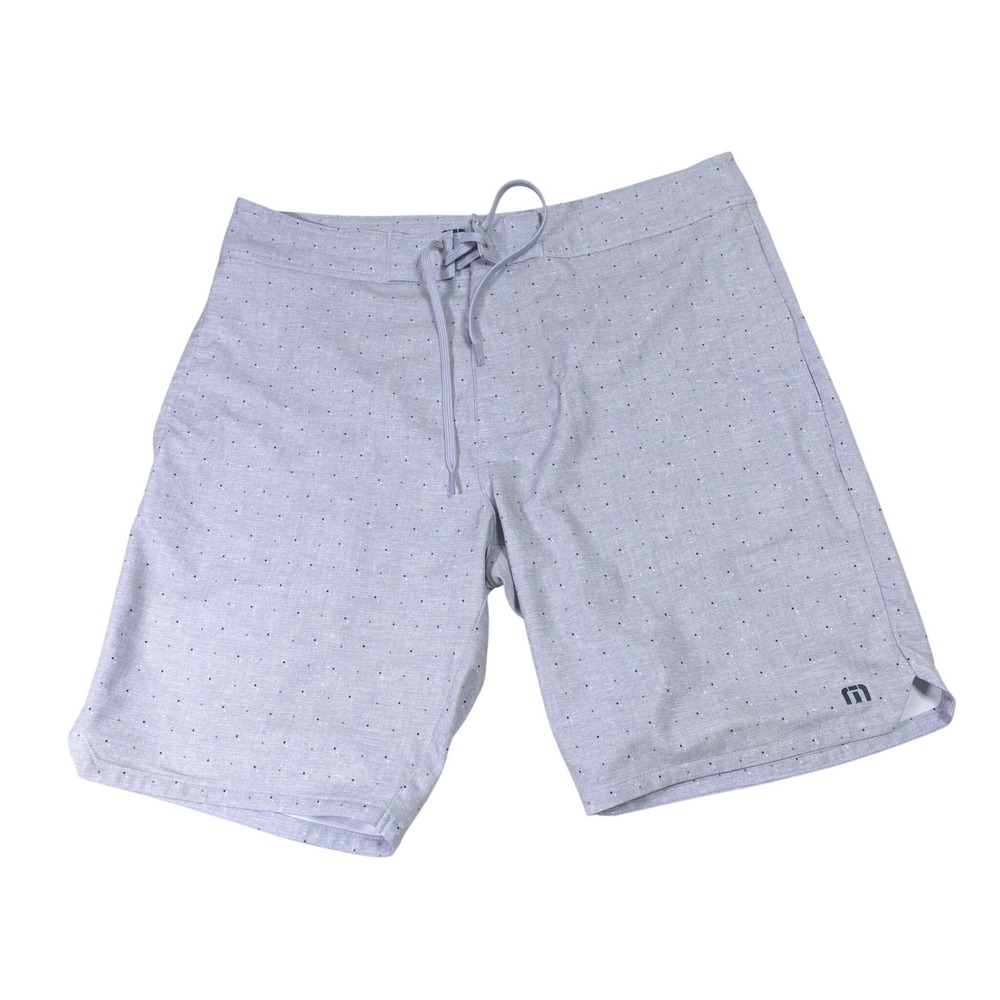 Travis Mathew Mens Board Shorts Size 34 Purple Micro Dot Swim Trunks Lace Up